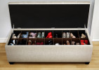 shoe bench filled with shoes