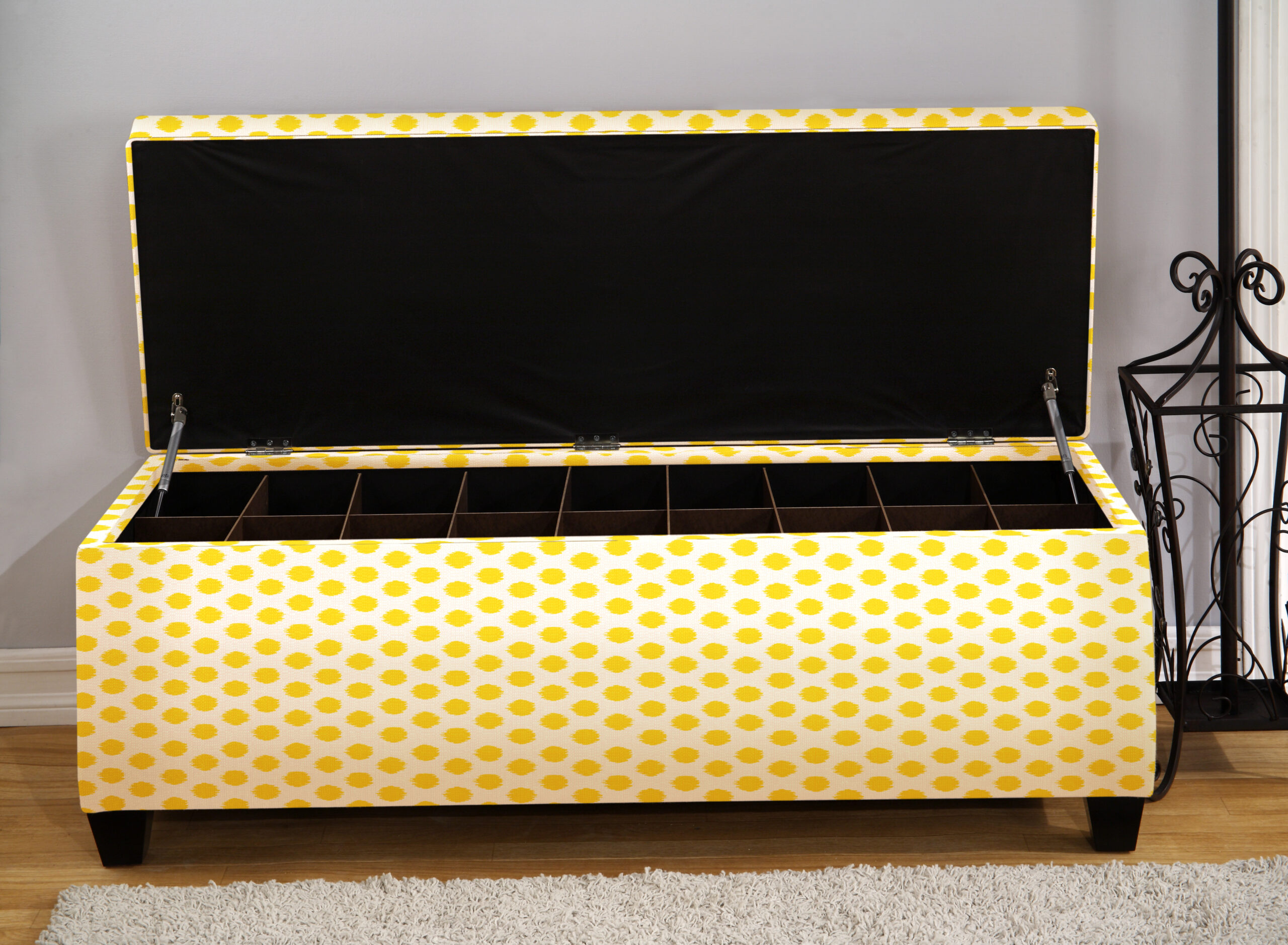 yellow bedroom shoe storage bench