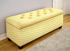 button tufted yellow shoe bench