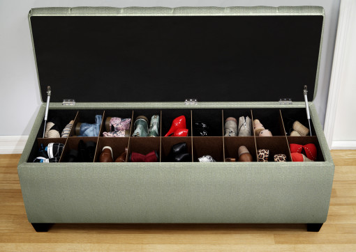 green bench to store shoes