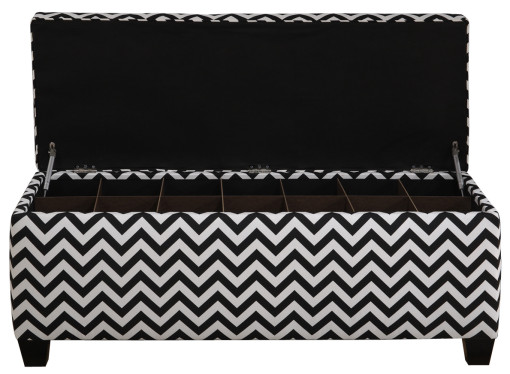shoe storage bench with black and white pattern
